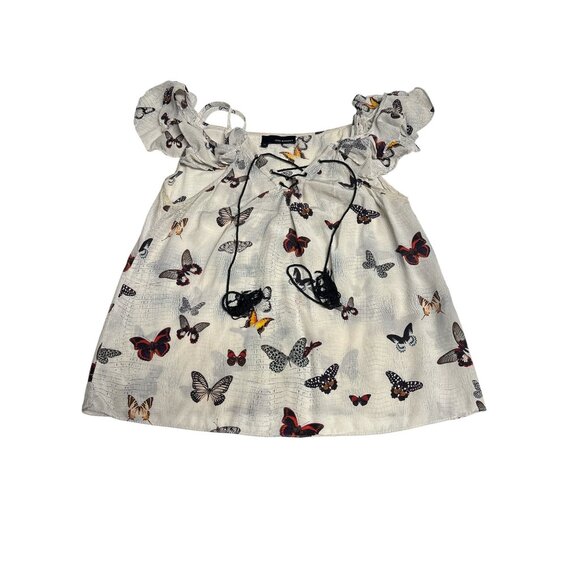 The Kooples Womens Off-Shoulder Butterfly Print Silk Top M - Lace-Up Front & Ruf - Picture 5 of 8